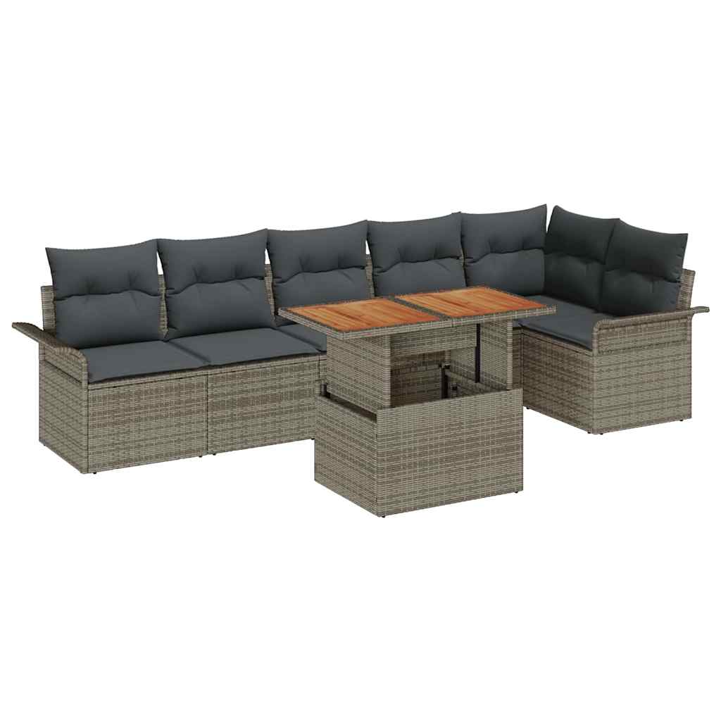 Garten-Sofa-Set mit Speicher 7 pcs Grau Poly Rattan